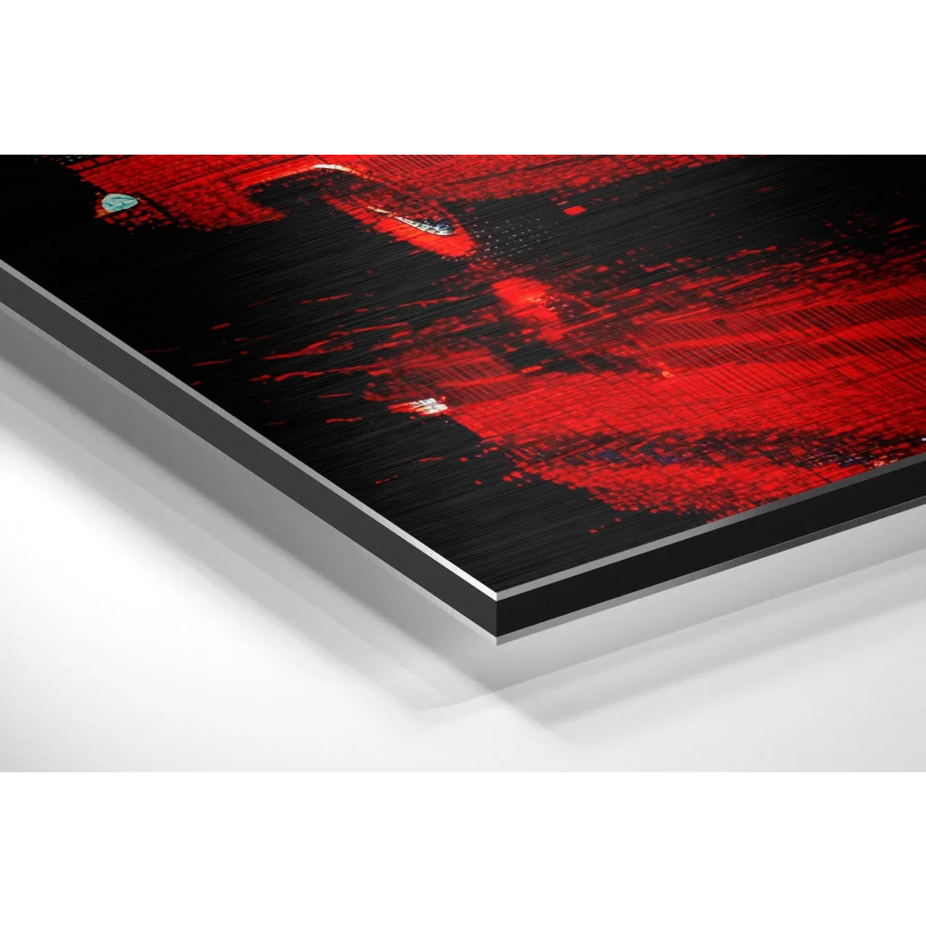 Glass Wall Art Stunning black and red abstract acrylic on brushed aluminium dibond