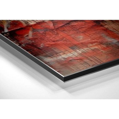 Red abstract fighter art on sleek black-framed brushed aluminium dibond