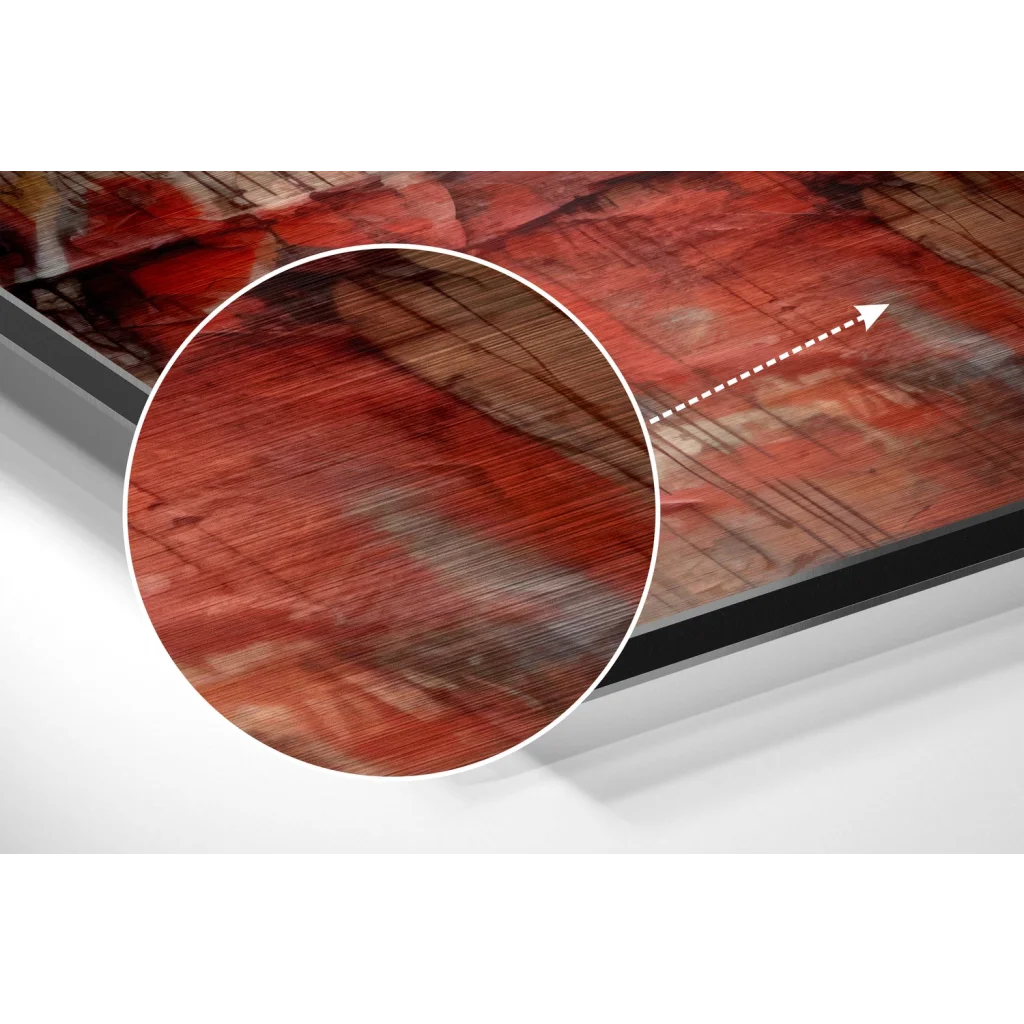 Red abstract fighter art on brushed aluminium dibond in black frame