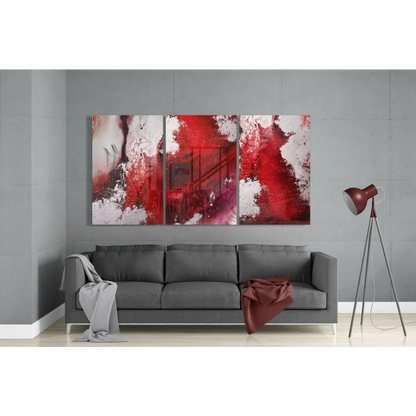 Stunning red and white abstract triptych glass wall art set