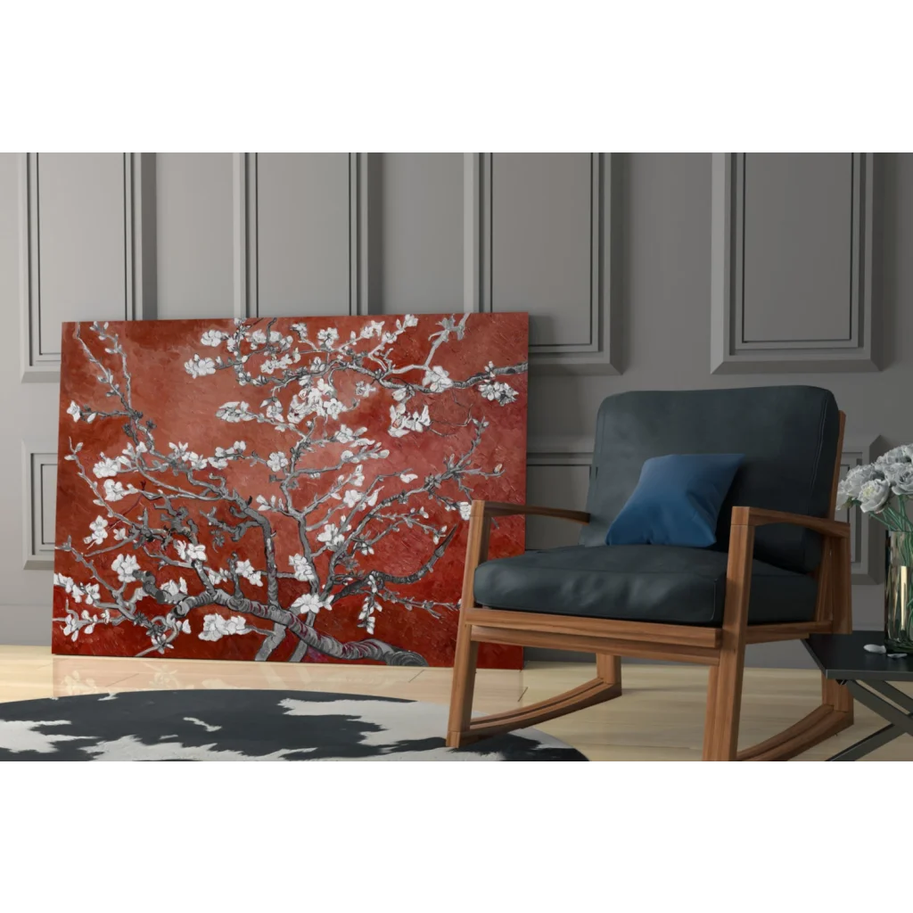 Vibrant red almond blossom wall art print by Vincent van Gogh