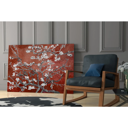 Vibrant red almond blossom wall art print by Vincent van Gogh