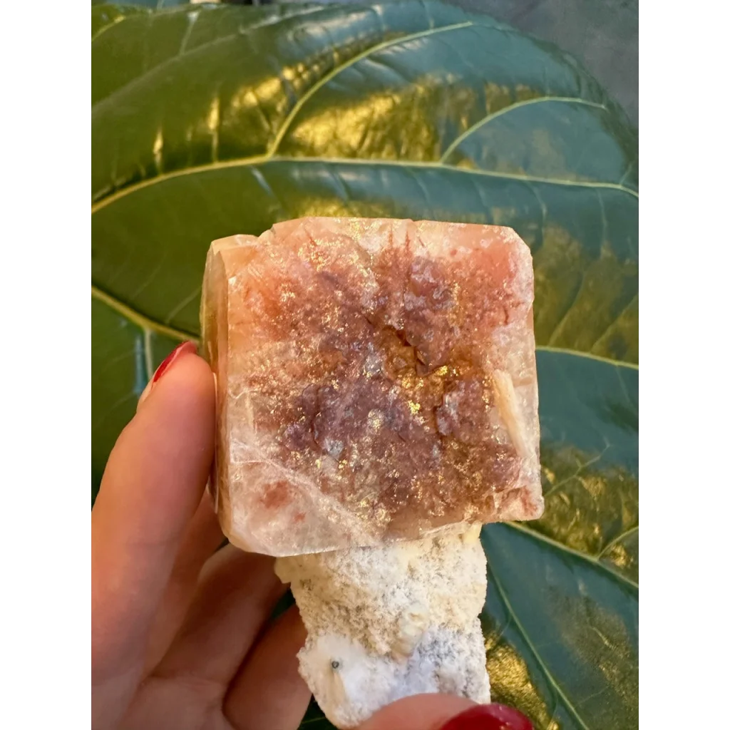 Stunning red apophyllite cube with stilbite from India