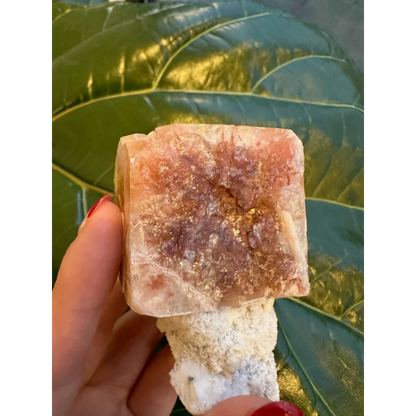 Stunning red apophyllite cube with stilbite from India