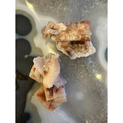 Stunning red apophyllite cube with translucent pink stilbite crystals from India
