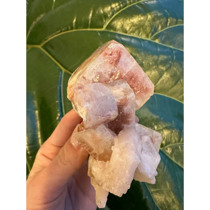 Stunning red apophyllite cube with pink stilbite cluster from India