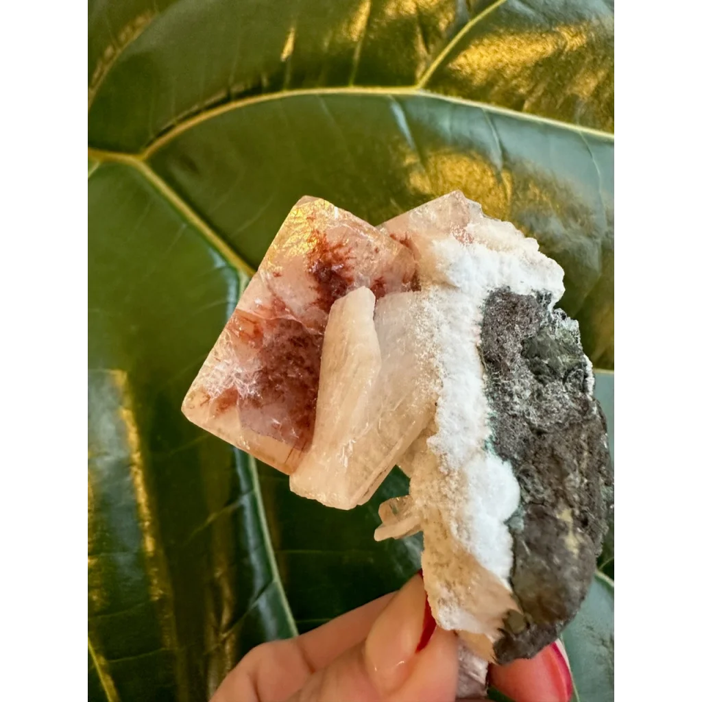 Stunning red apophyllite cube with stilbite on gray matrix from India