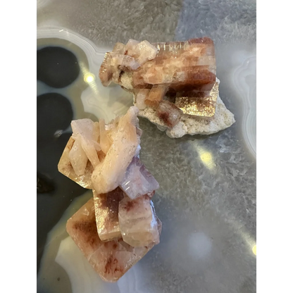 Stunning red apophyllite cube with stilbite from India