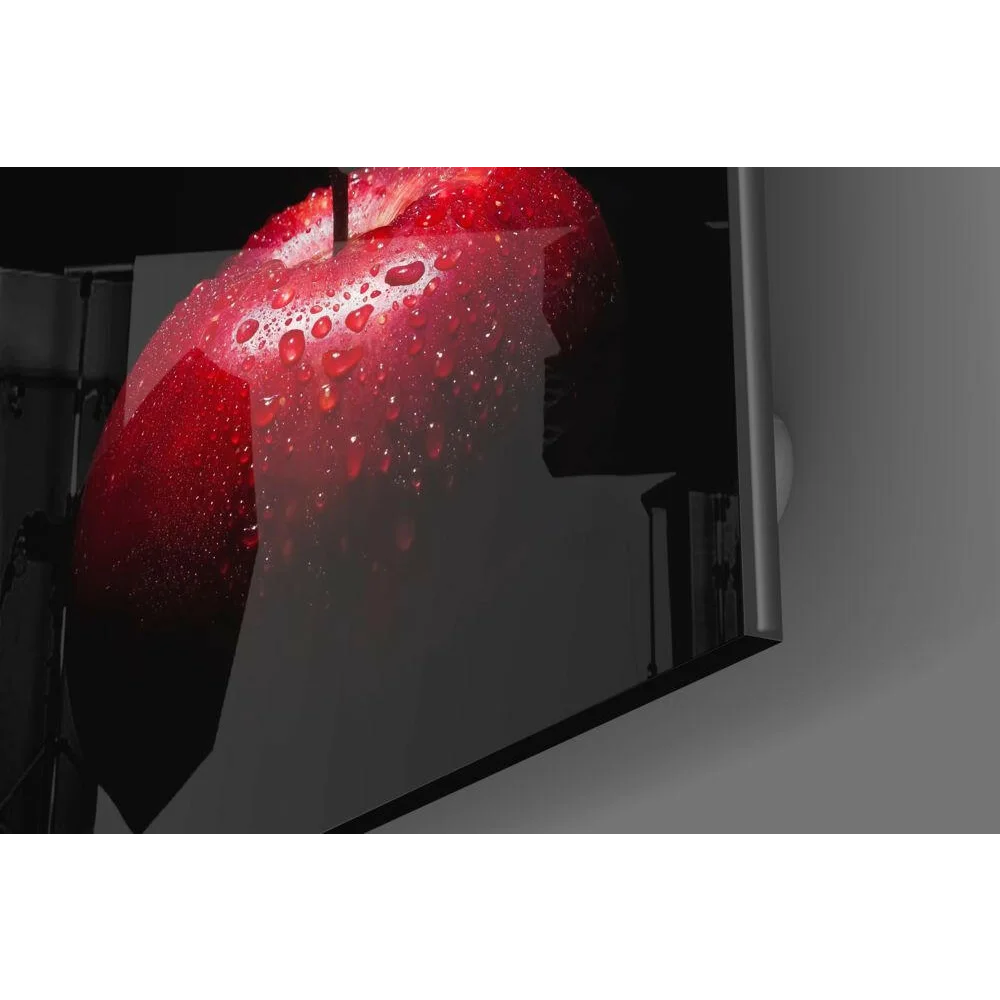 Stunning red apple glass wall art with water droplets design