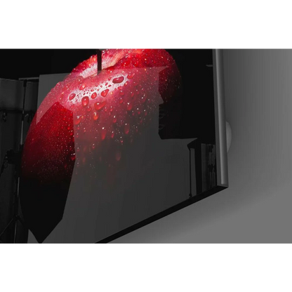 Stunning red apple glass wall art with water droplets design