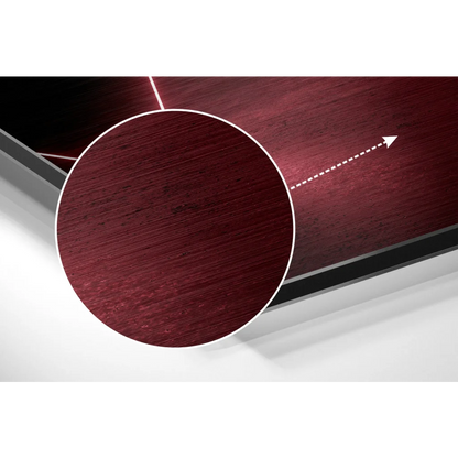 Deep red brushed aluminium dibond wall art with wood grain texture