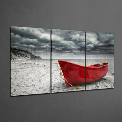 Stunning red canoe glass wall art for home decor