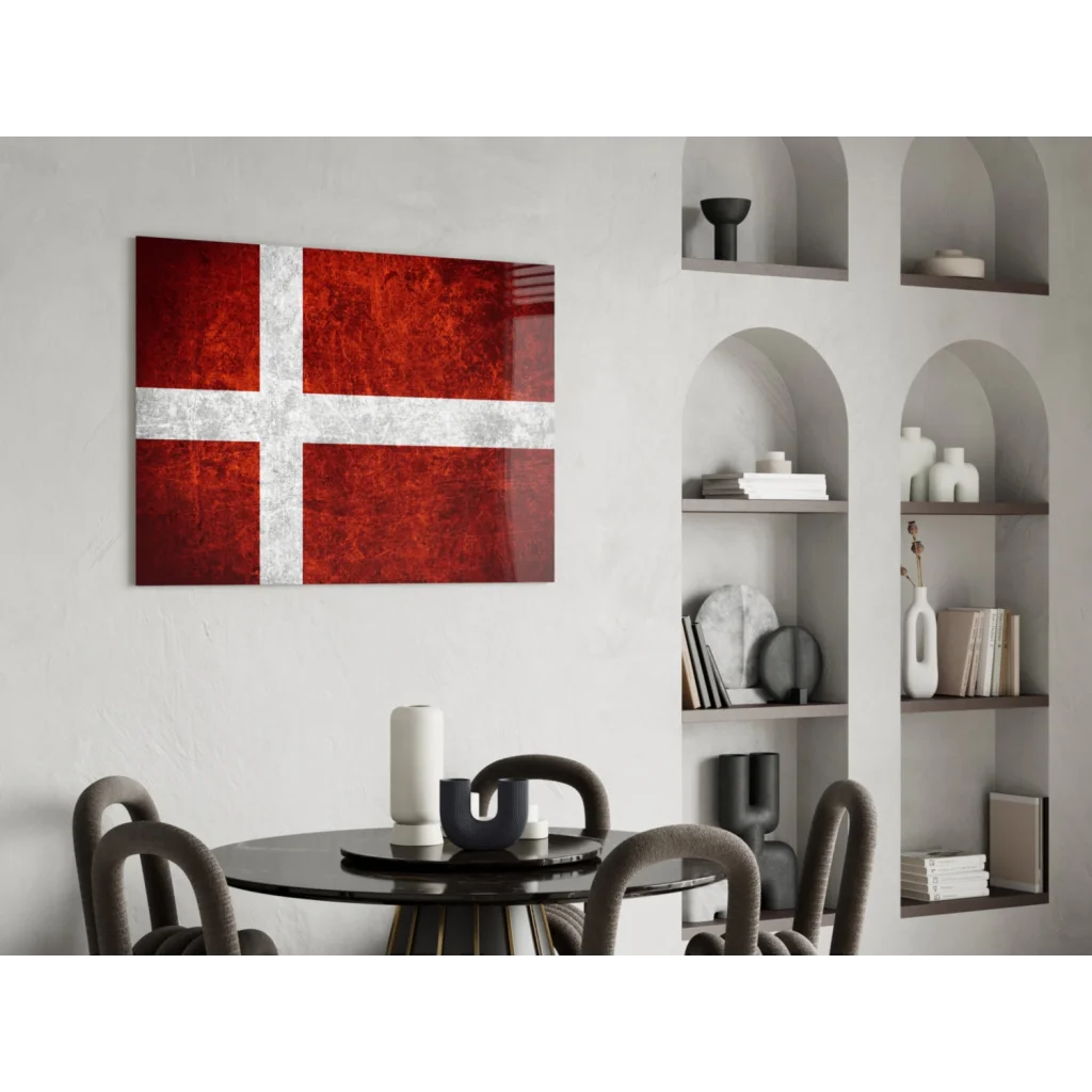 Distressed red cross flag canvas wall art with vintage texture