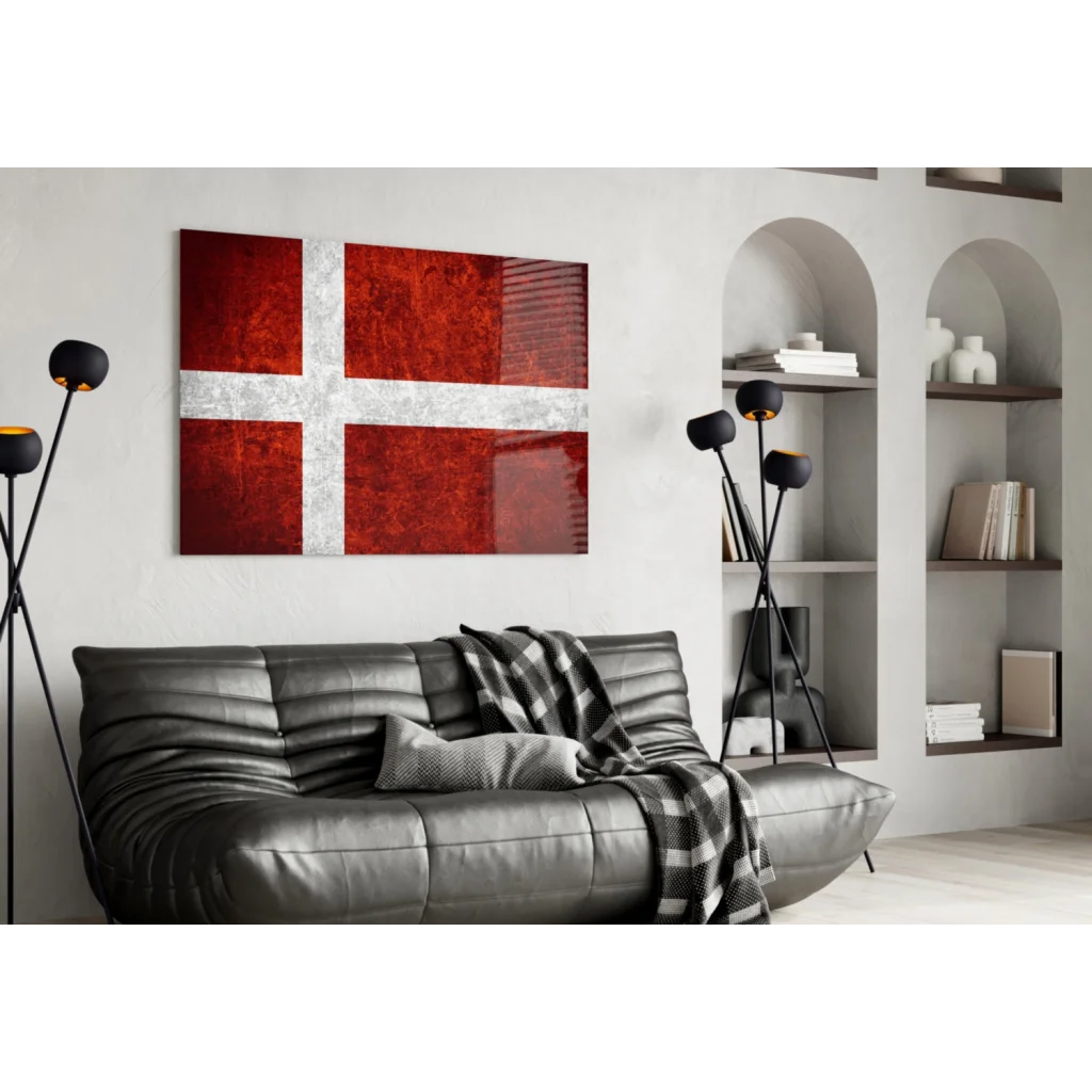 Stunning red cross flag canvas wall art with vintage texture
