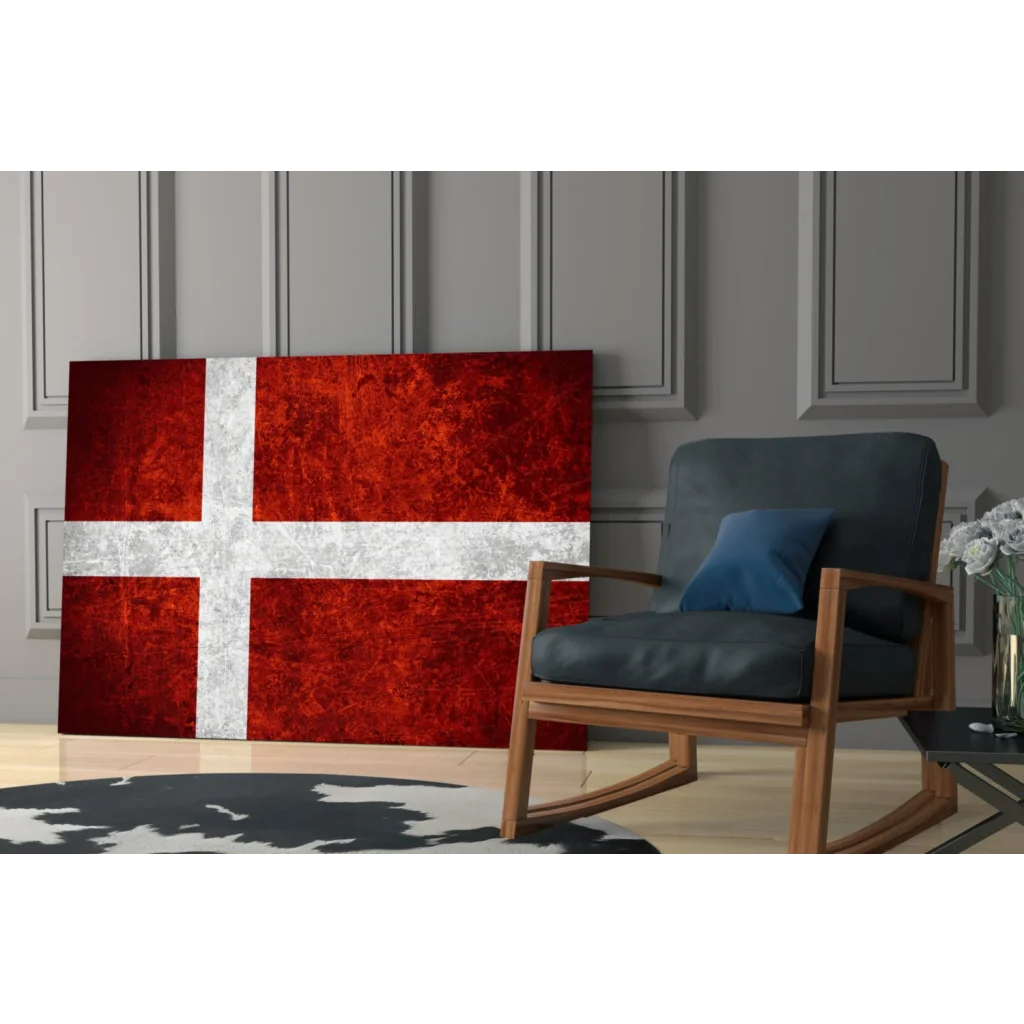 Stunning red cross flag canvas wall art with vintage texture