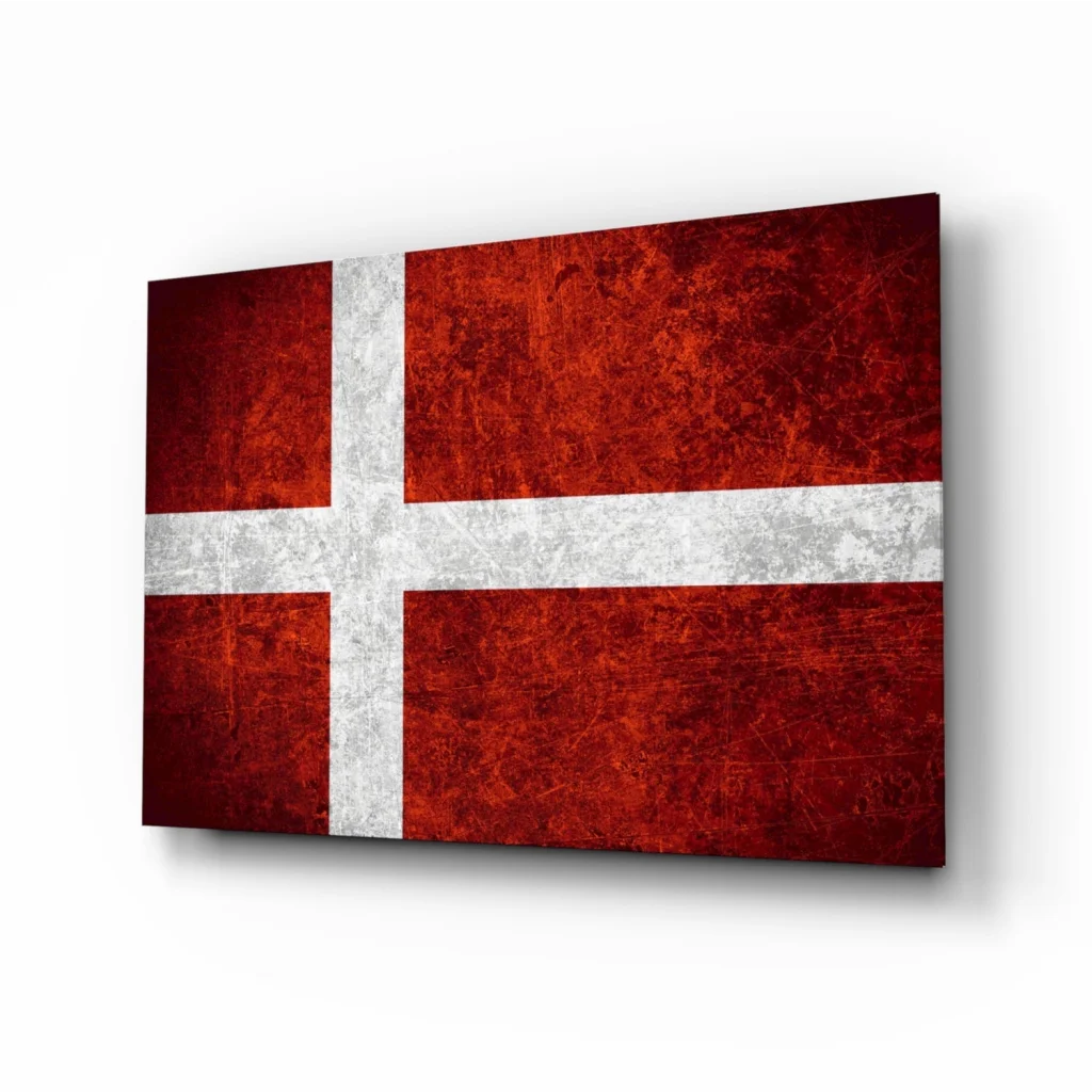 Vintage red and white flag canvas wall art with distressed texture