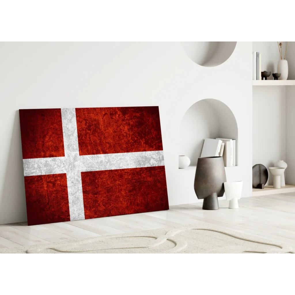 Stunning red and white cross flag canvas wall art with vintage texture
