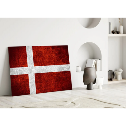 Stunning red and white cross flag canvas wall art with vintage texture