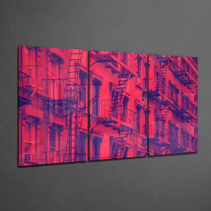 Stunning red fire escape triptych canvas wall art set