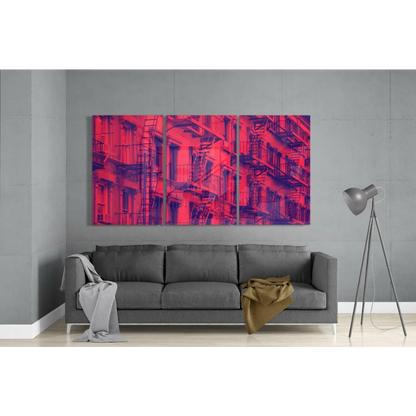Modern red and purple abstract wall art triptych canvas set