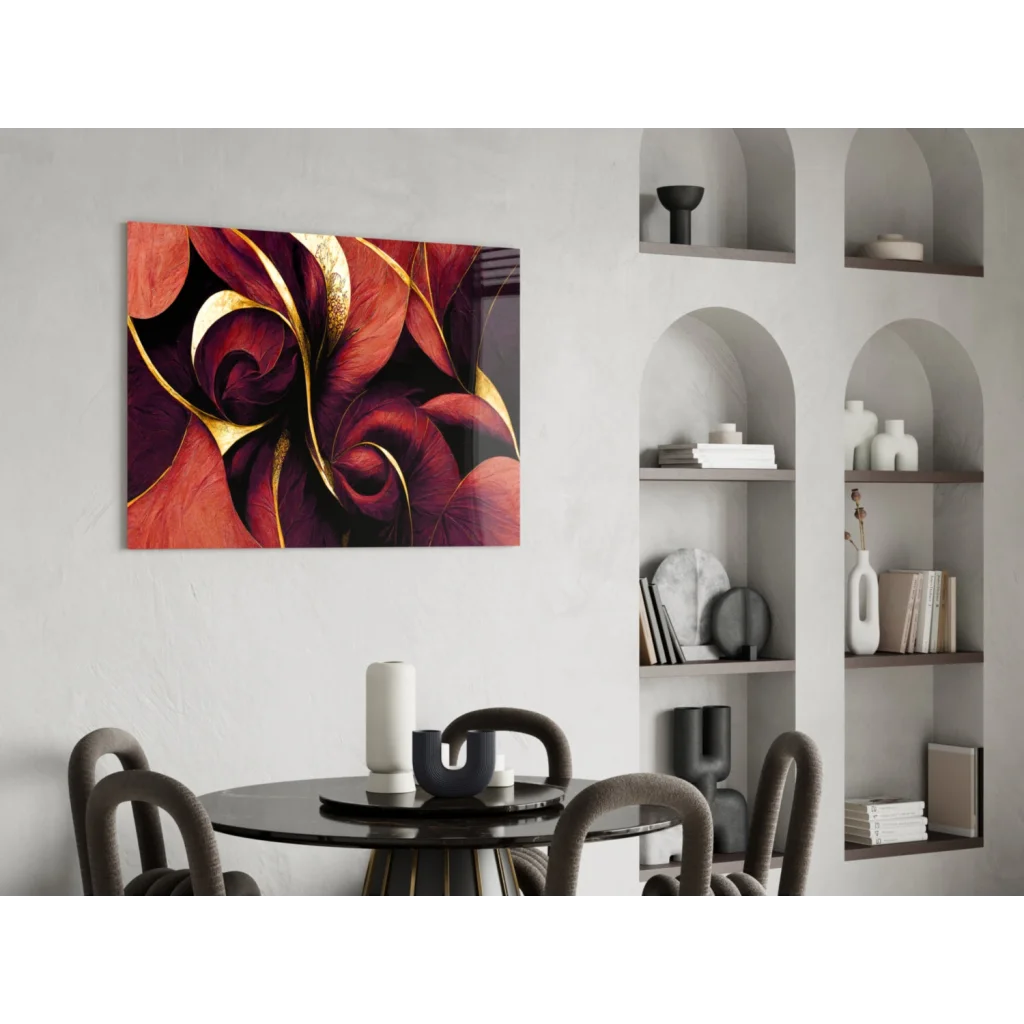 Stunning red and gold floral glass wall art canvas print