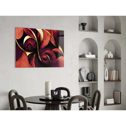 Stunning red and gold floral glass wall art canvas print