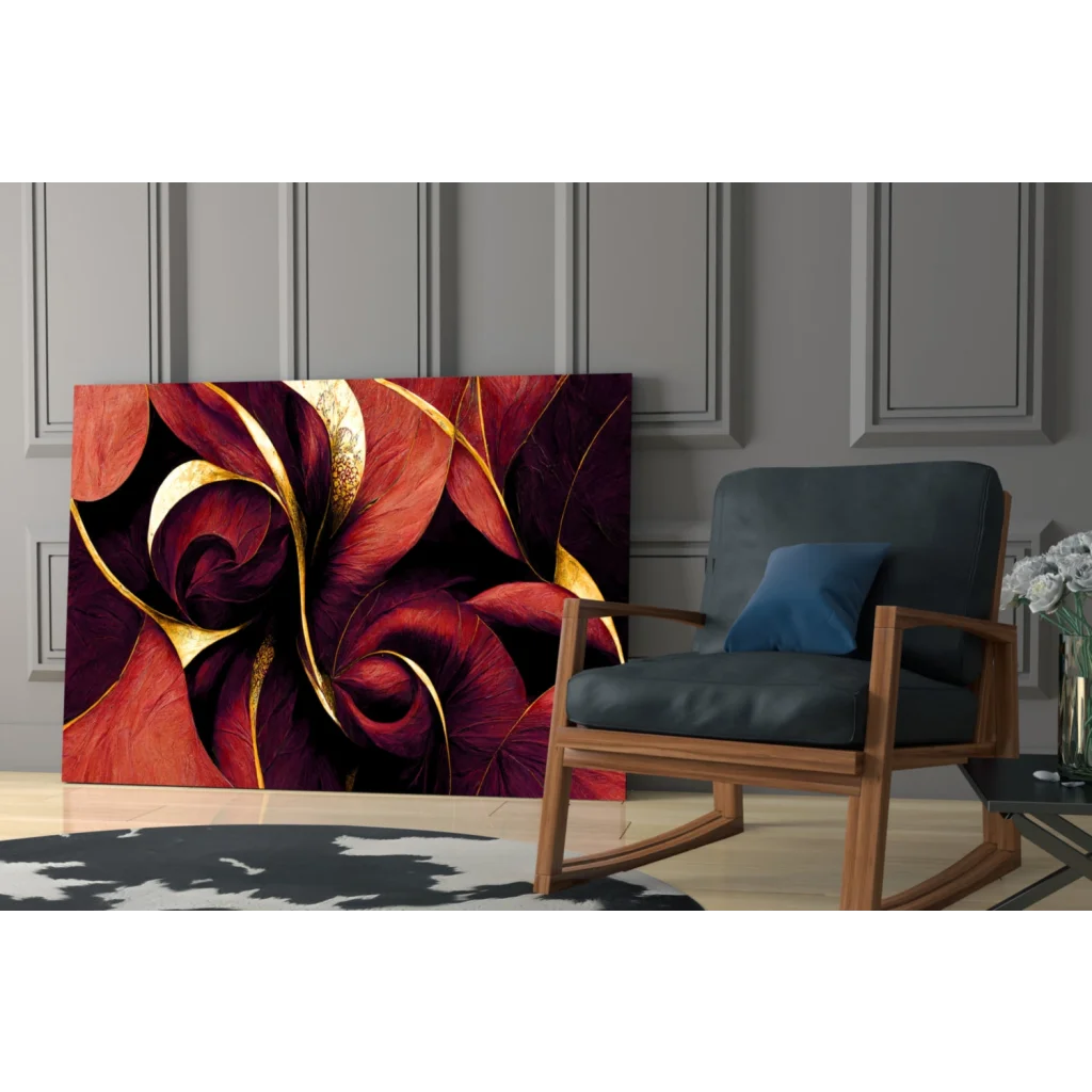 Stunning red gold floral glass wall art canvas print