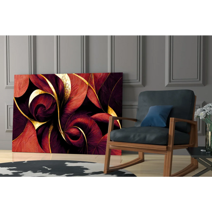 Stunning red gold floral glass wall art canvas print
