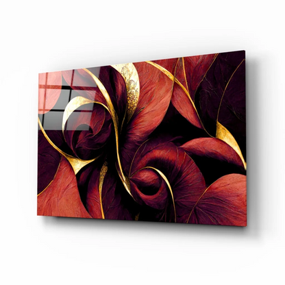 Stunning red and gold floral glass wall art print