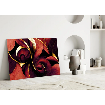 Stunning red gold floral glass wall art canvas print