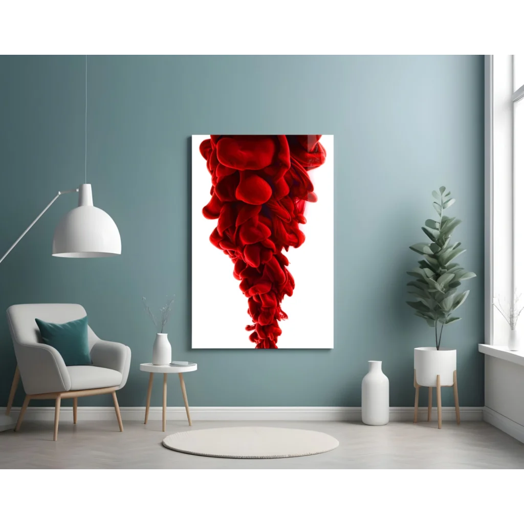 Stunning red ink splash wall art in bold black frame