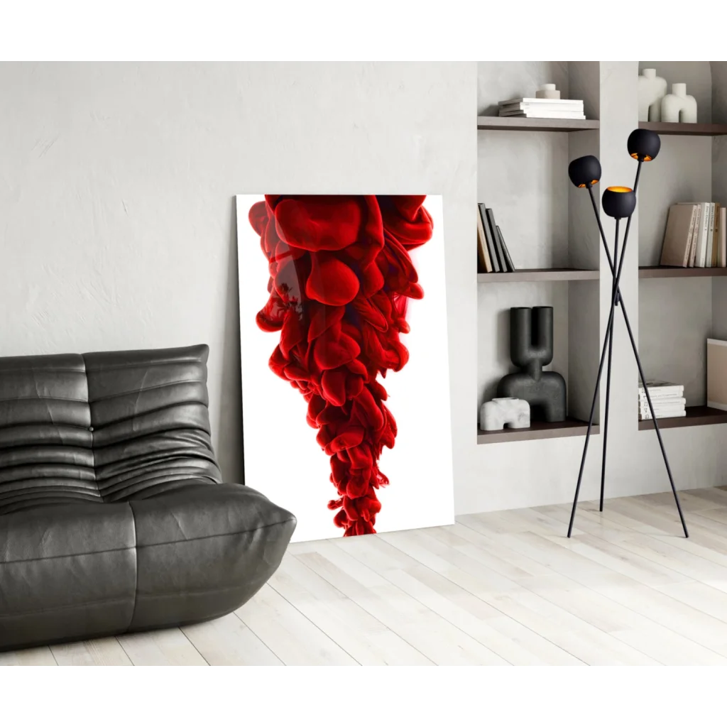 Stunning red ink splash wall art canvas with bold black frame