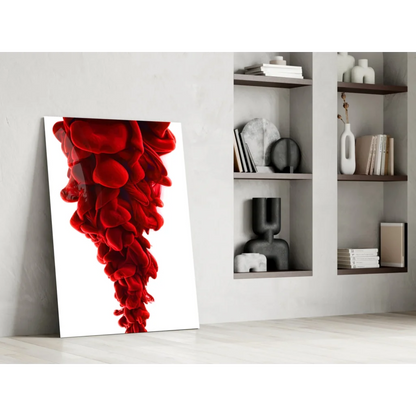 Red ink splash wall art in black frame on white background
