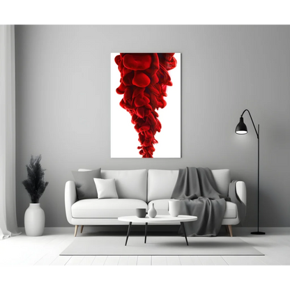 Red ink splash wall art print in black frame on white background