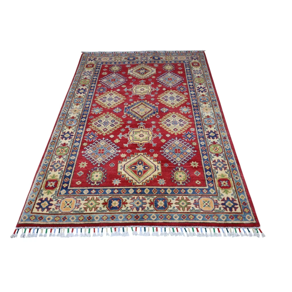 Vibrant red Kazak rug from Afghanistan with cotton foundation