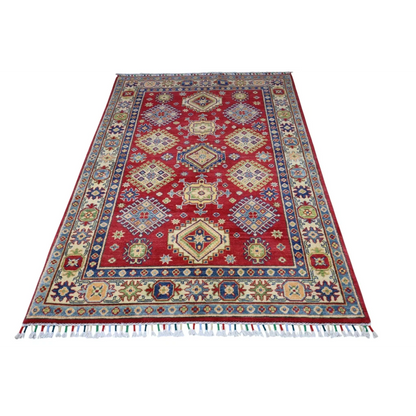 Vibrant red Kazak rug from Afghanistan with cotton foundation