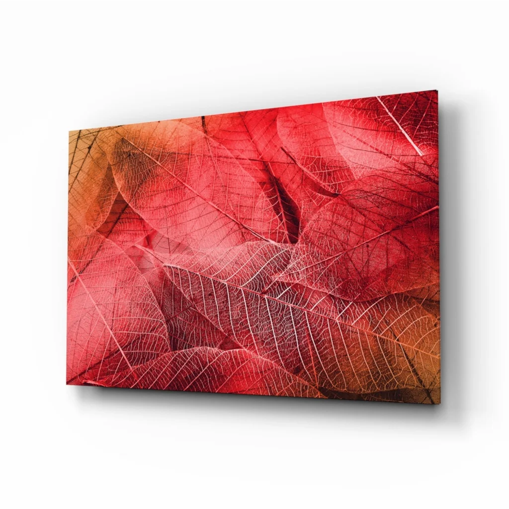 Stunning red leaf canvas wall art with metallic shine