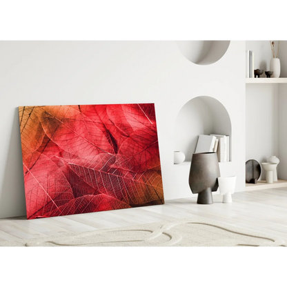 Stunning red leaf canvas wall art with metallic shine