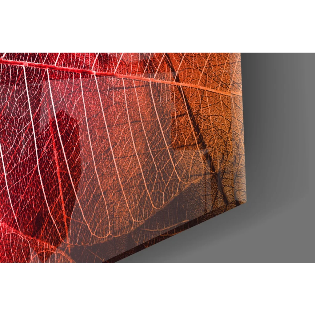 Stunning red leaf skeleton canvas wall art with metallic shine