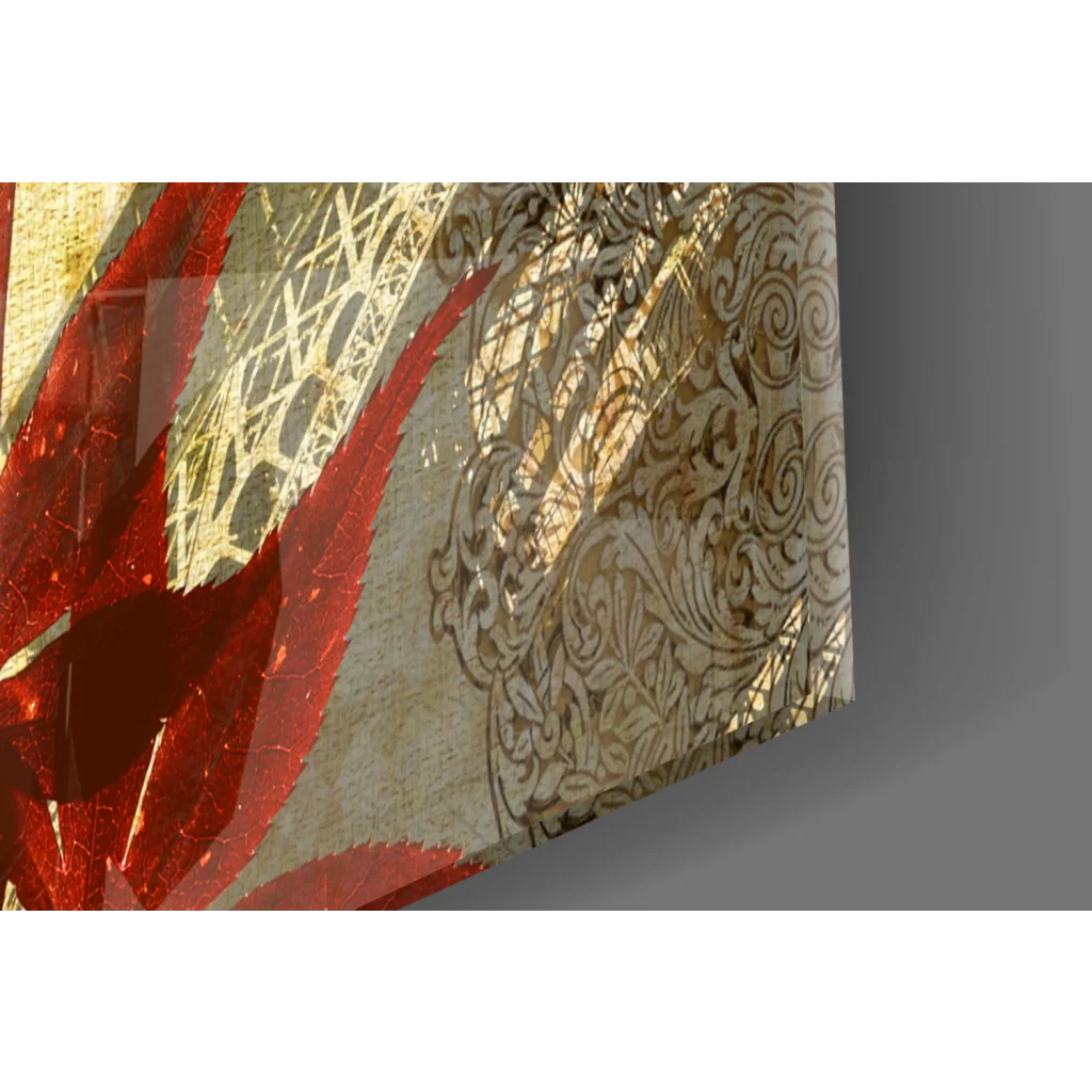 Stunning red maple leaf glass wall art with Eiffel Tower design