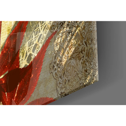 Stunning red maple leaf glass wall art with Eiffel Tower design