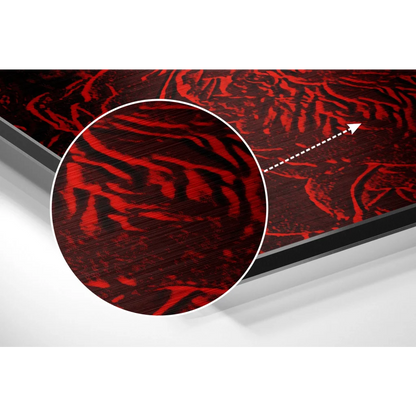 Stunning red rose brushed aluminium dibond wall art with swirling texture