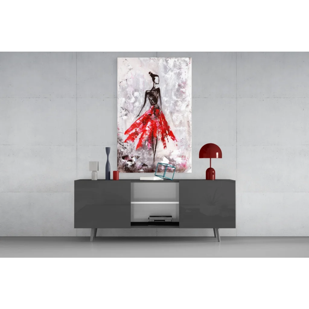 Stunning red skirt figure abstract wall art on canvas