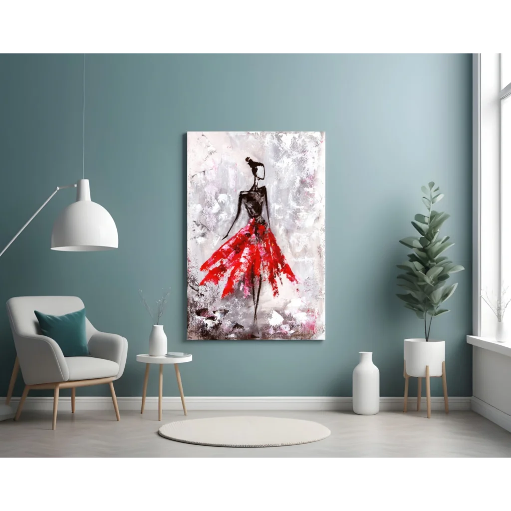 Vibrant red black abstract ballerina wall art on canvas