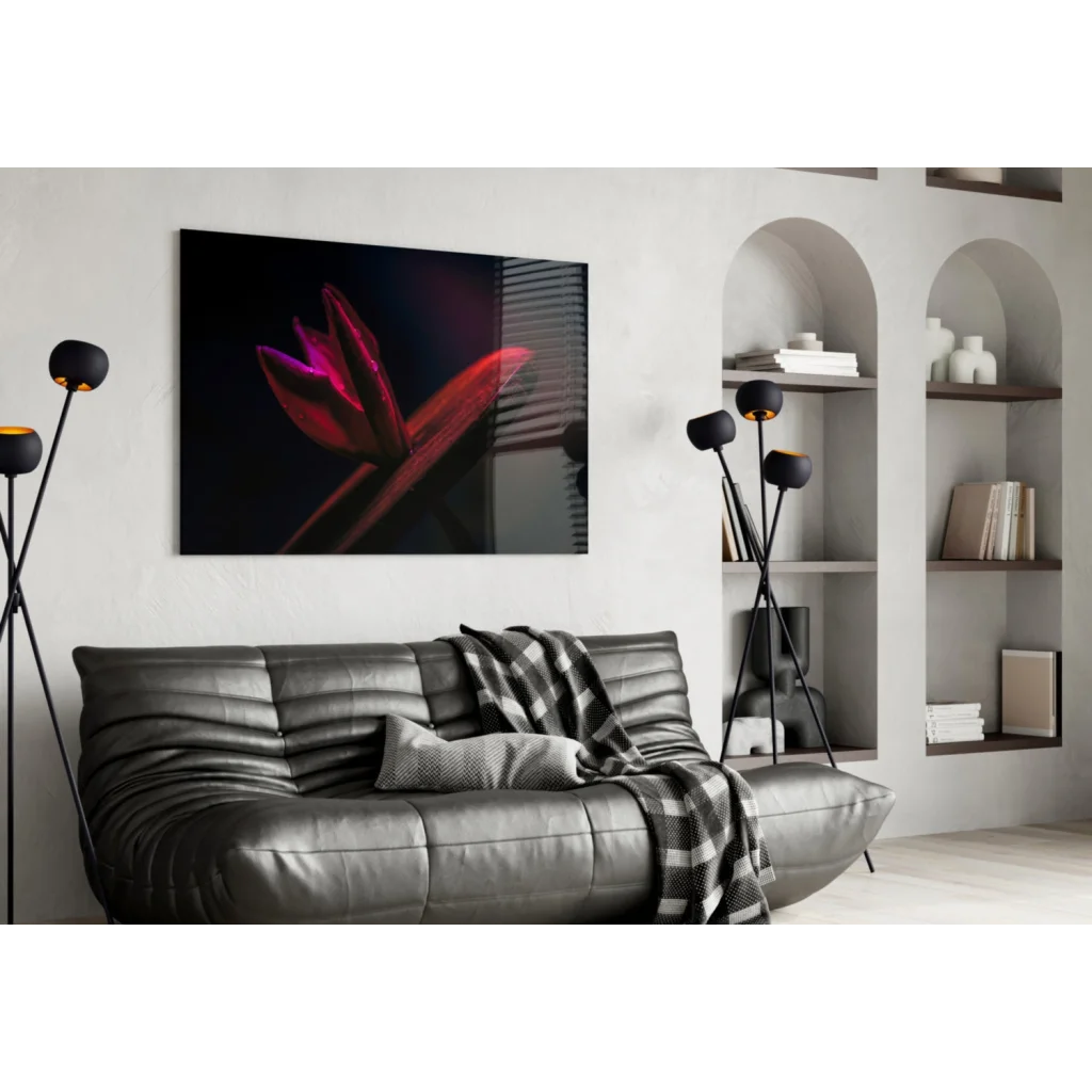 Striking black-and-magenta tulip wall art on sleek canvas