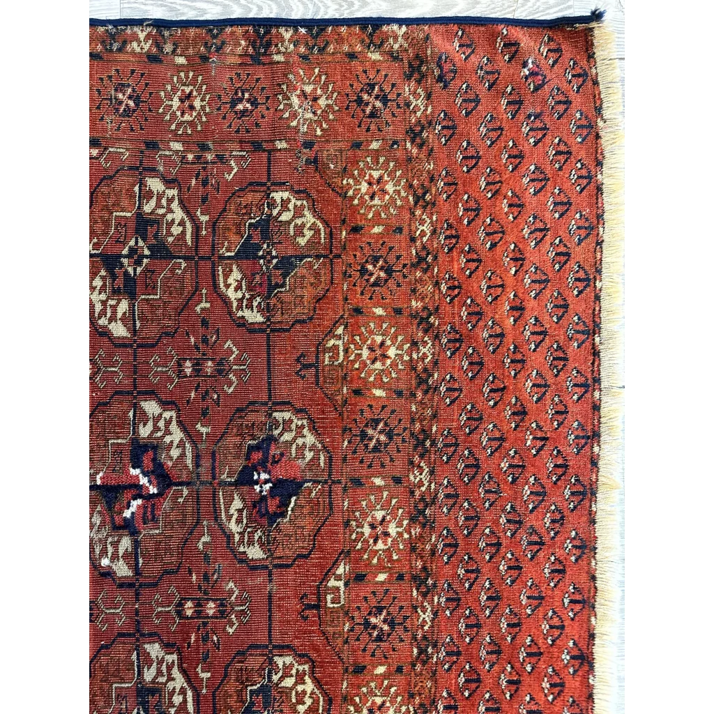 Stunning red Turkmen Persian rug with geometric florals