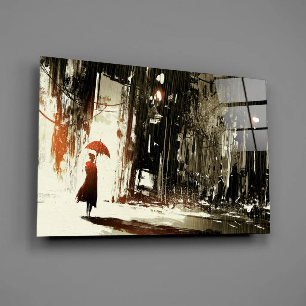 Stunning red umbrella canvas wall art with black handle