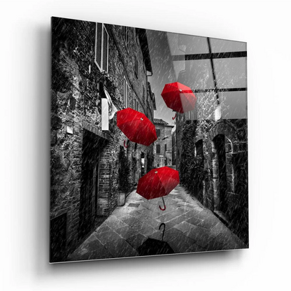 Stunning red umbrella glass wall art print on canvas