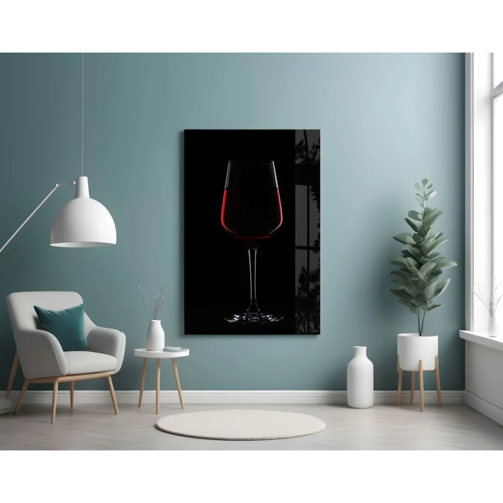 Stunning red wine glass wall art print with elegant black frame