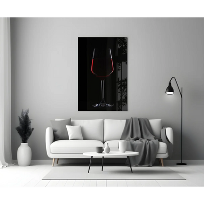 Stunning red wine glass wall art print in white frame on black background
